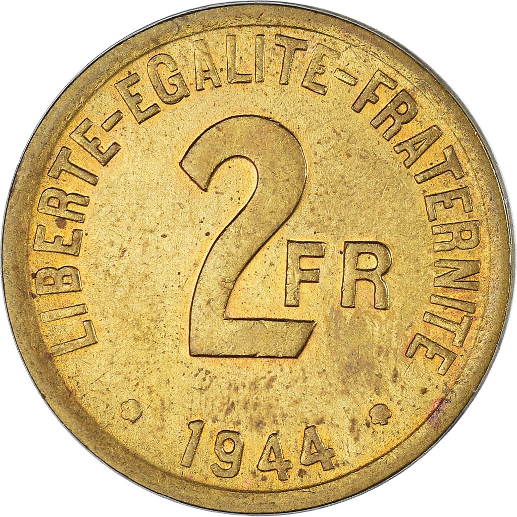Coin, France, France Libre, 2 Francs, 1944, Philadelphia, VF(30-35), Brass