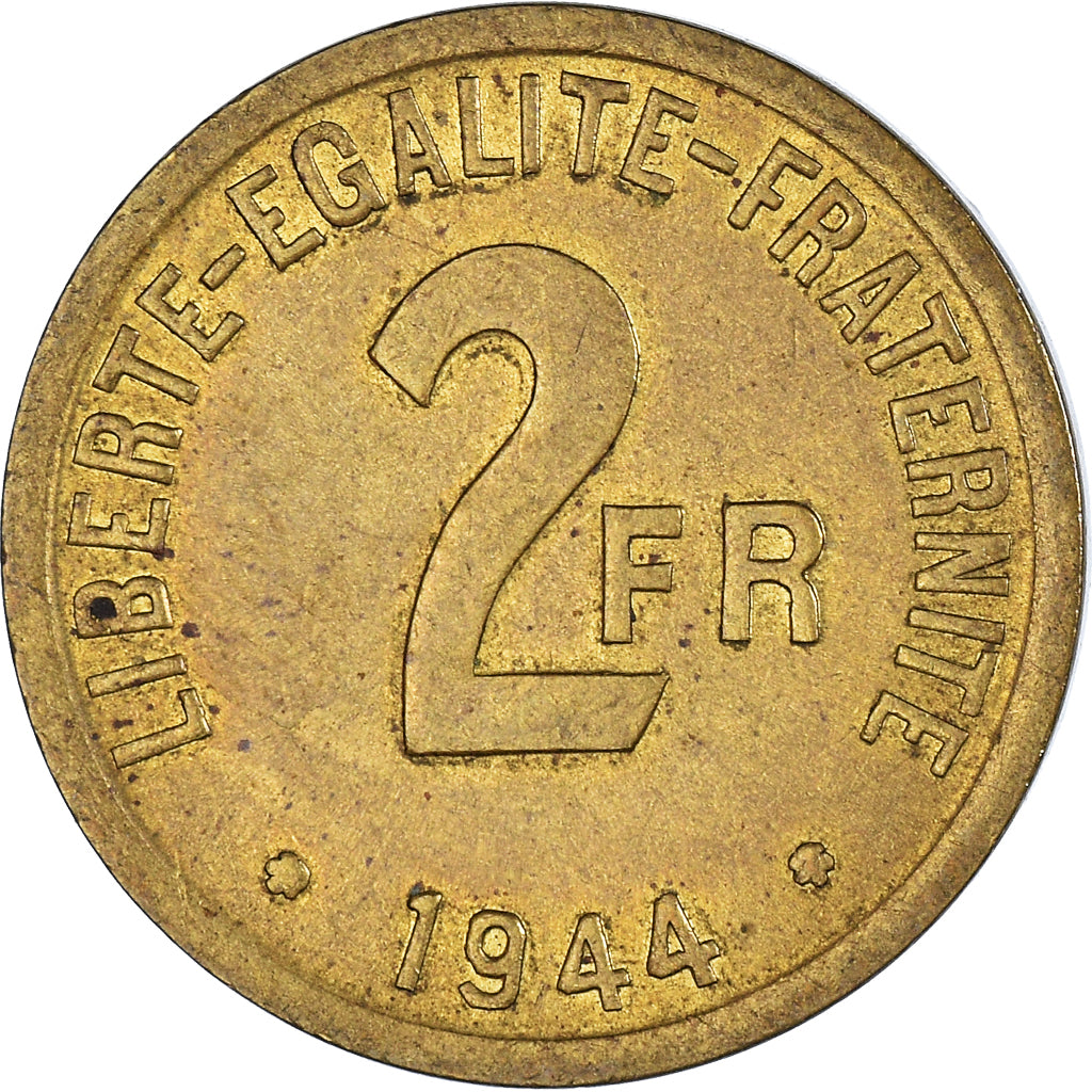 Coin, France, France Libre, 2 Francs, 1944, Philadelphia, VF(30-35), Brass