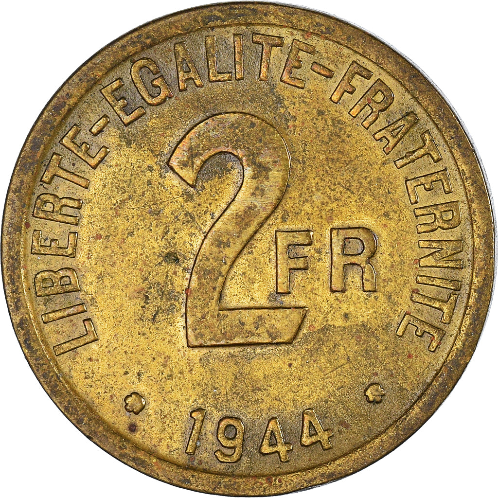 Monnaie, France, France Libre, 2 Francs, 1944, Philadelphie, TB+, Laiton