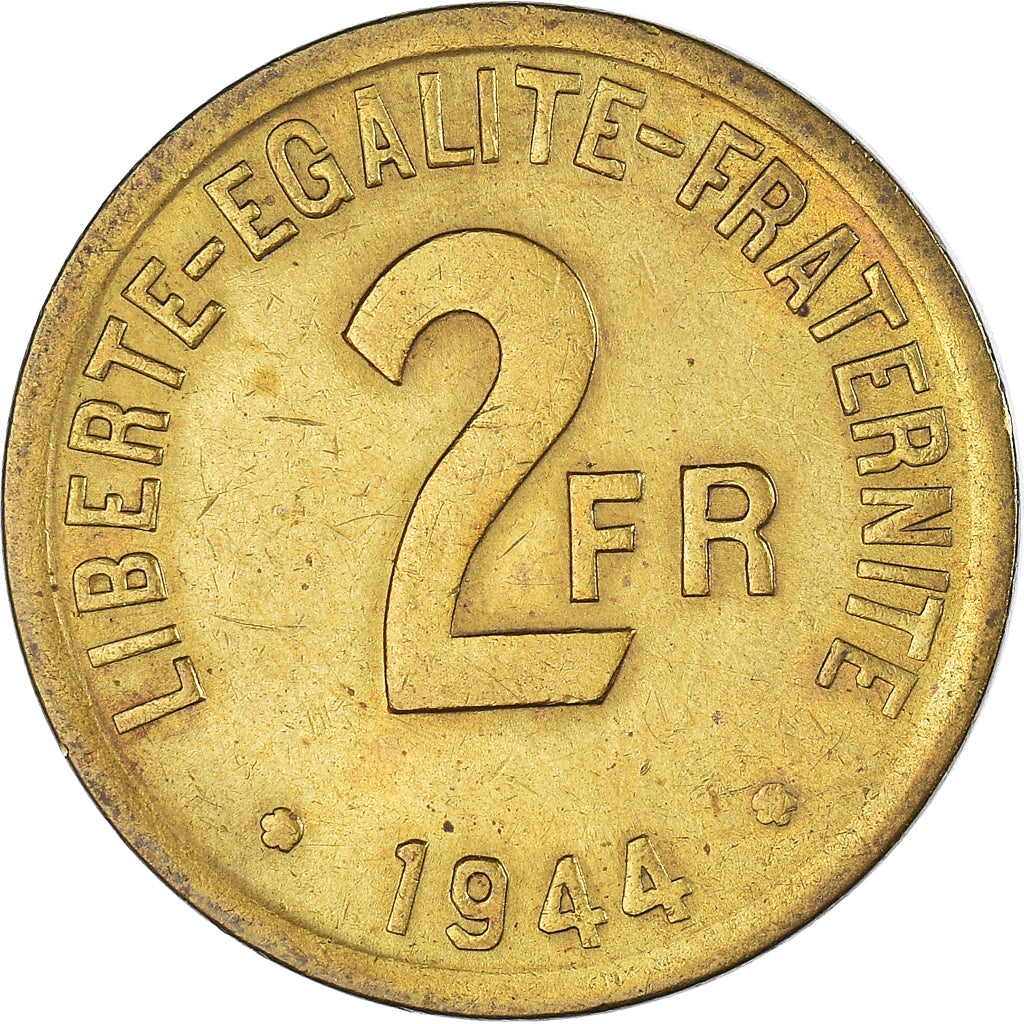Monnaie, France, France Libre, 2 Francs, 1944, Philadelphie, TB+, Laiton