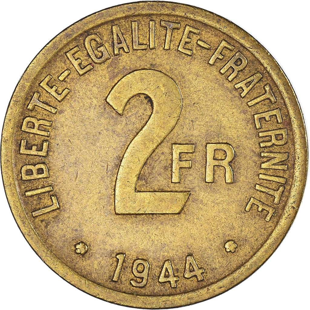Coin, France, France Libre, 2 Francs, 1944, Philadelphia, VF(30-35), Brass