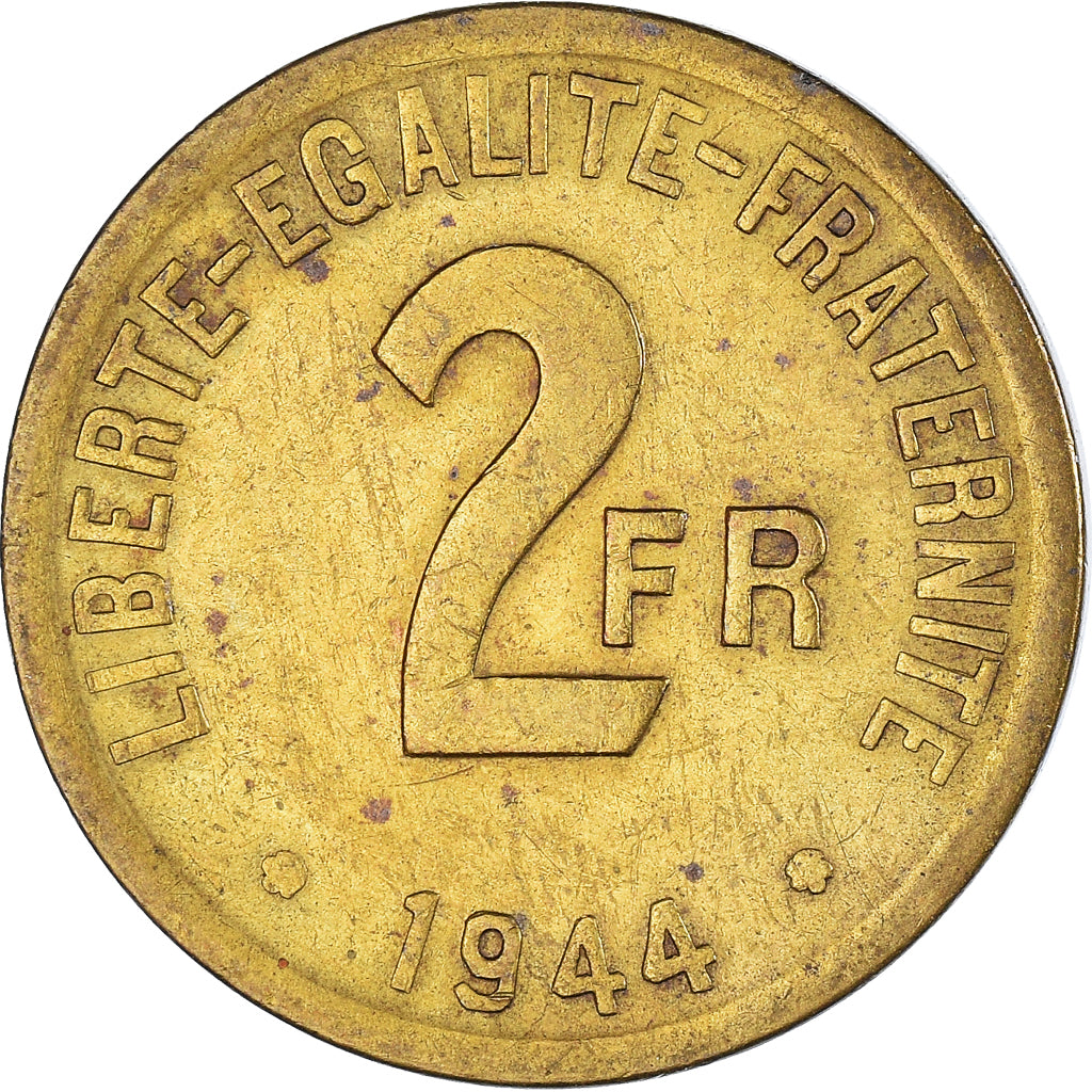 Coin, France, France Libre, 2 Francs, 1944, Philadelphia, VF(30-35), Brass