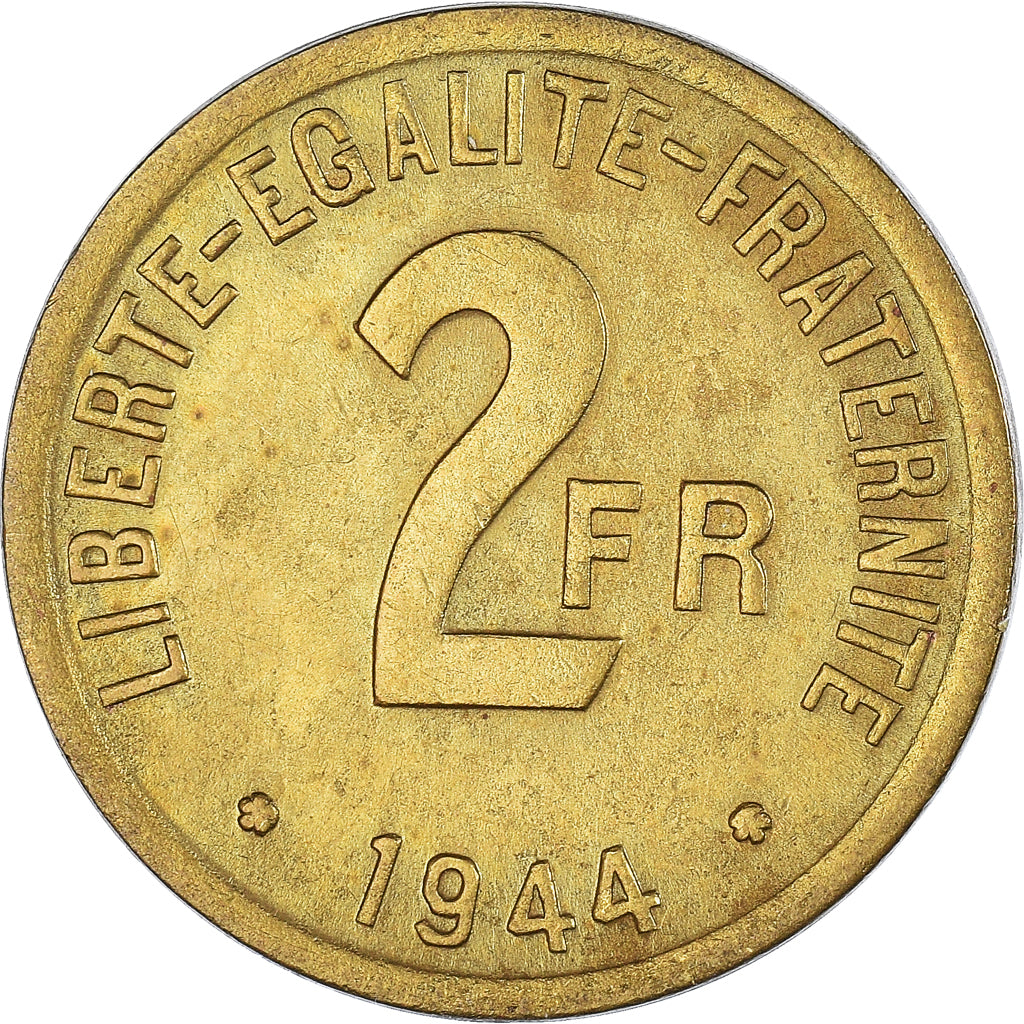 Coin, France, France Libre, 2 Francs, 1944, Philadelphia, VF(30-35), Brass