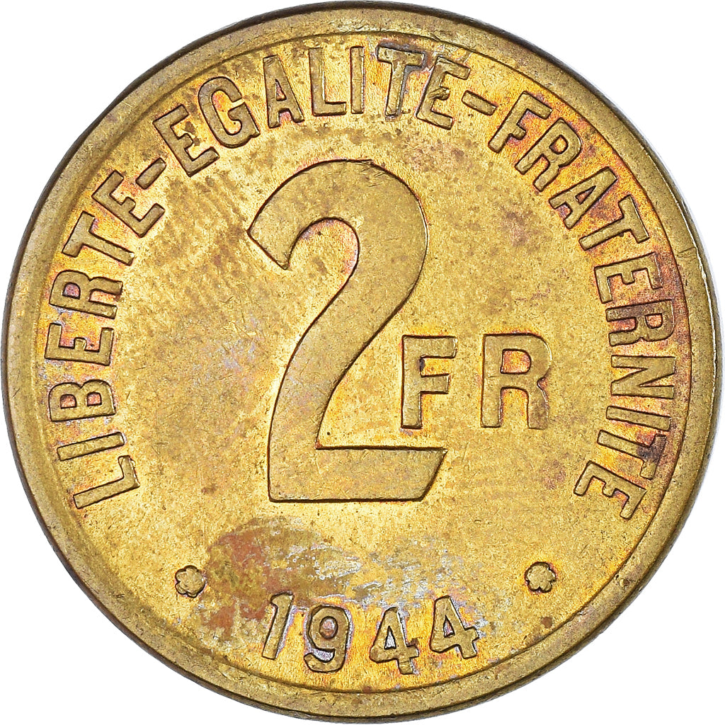 Coin, France, France Libre, 2 Francs, 1944, Philadelphia, VF(20-25), Brass