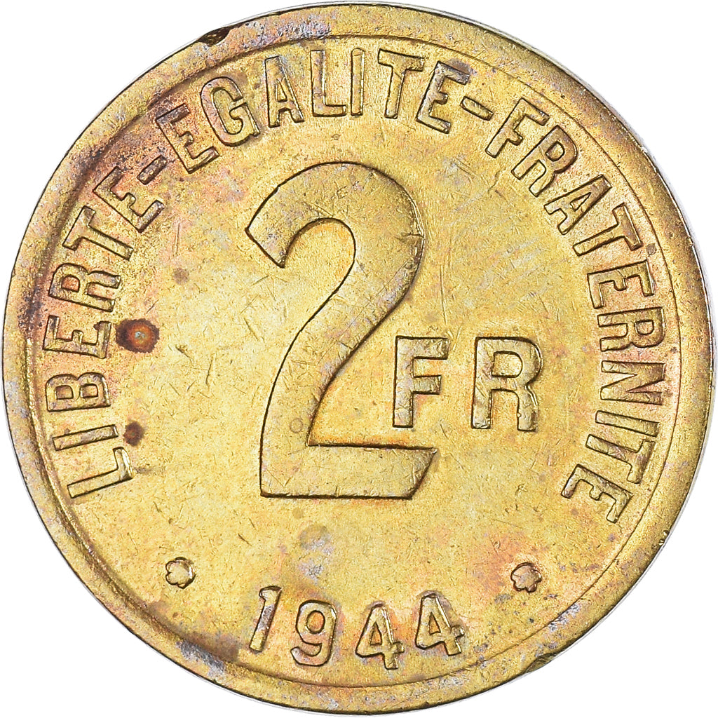 Monnaie, France, France Libre, 2 Francs, 1944, Philadelphie, TB, Laiton