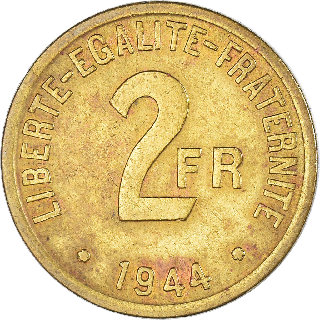 Coin, France, France Libre, 2 Francs, 1944, Philadelphia, VF(20-25), Brass