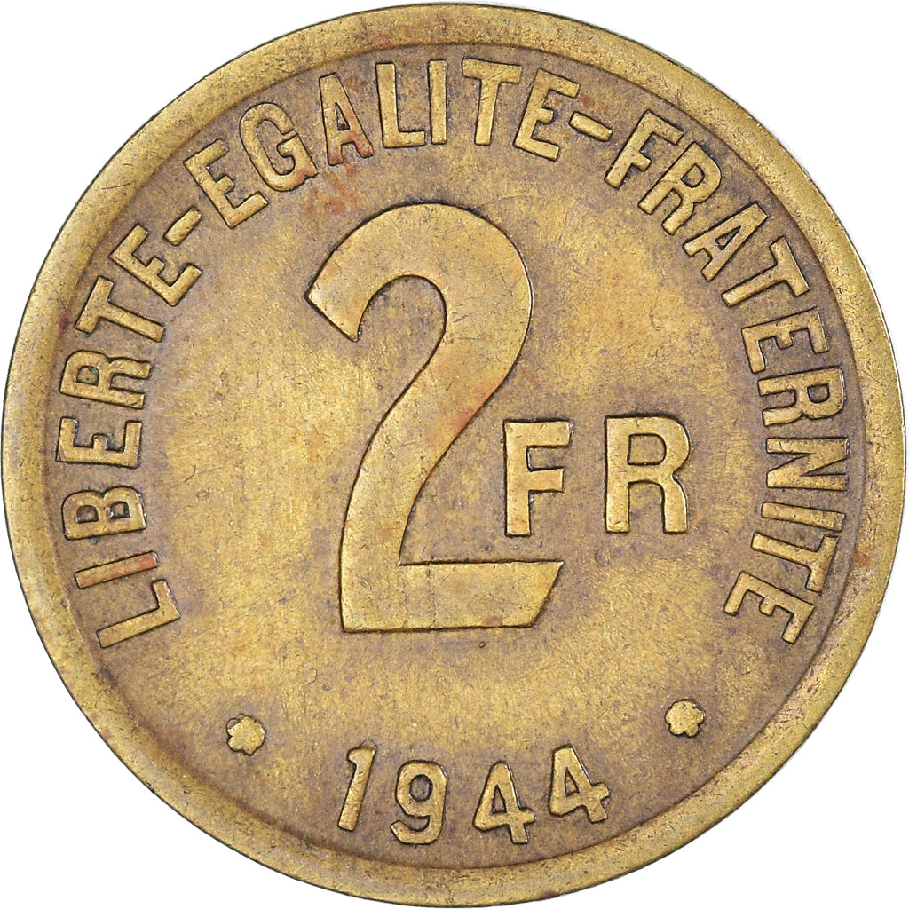 Coin, France, France Libre, 2 Francs, 1944, Philadelphia, VF(20-25), Brass
