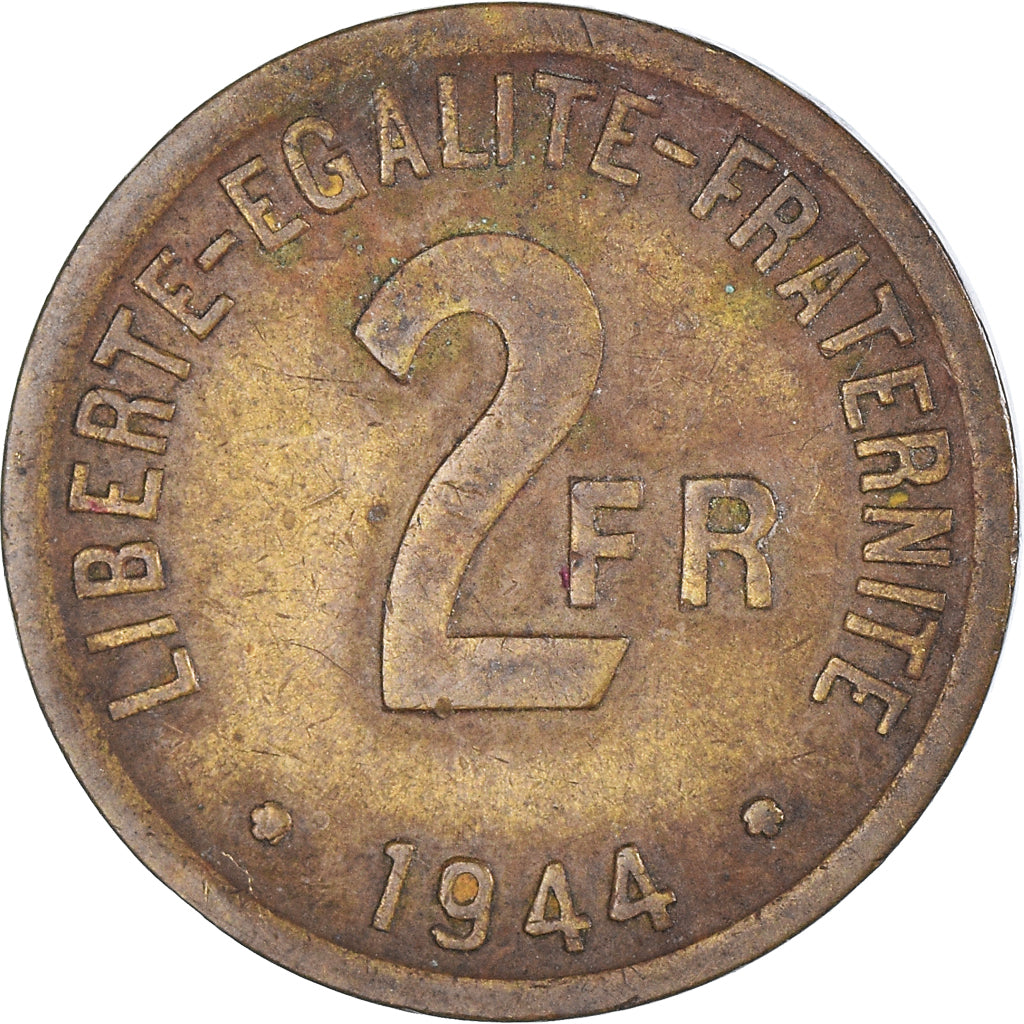 Coin, France, France Libre, 2 Francs, 1944, Philadelphia, VF(20-25), Brass