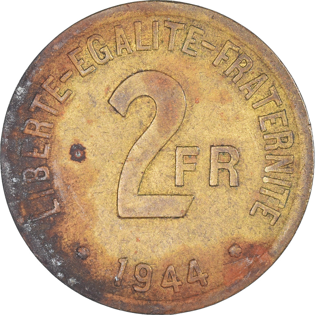 Monnaie, France, France Libre, 2 Francs, 1944, Philadelphie, B+, Laiton