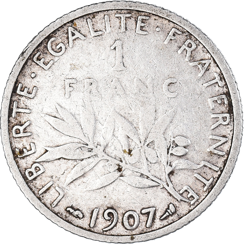 Coin, France, Semeuse, Franc, 1907, Paris, VF(30-35), Silver, KM:844.1