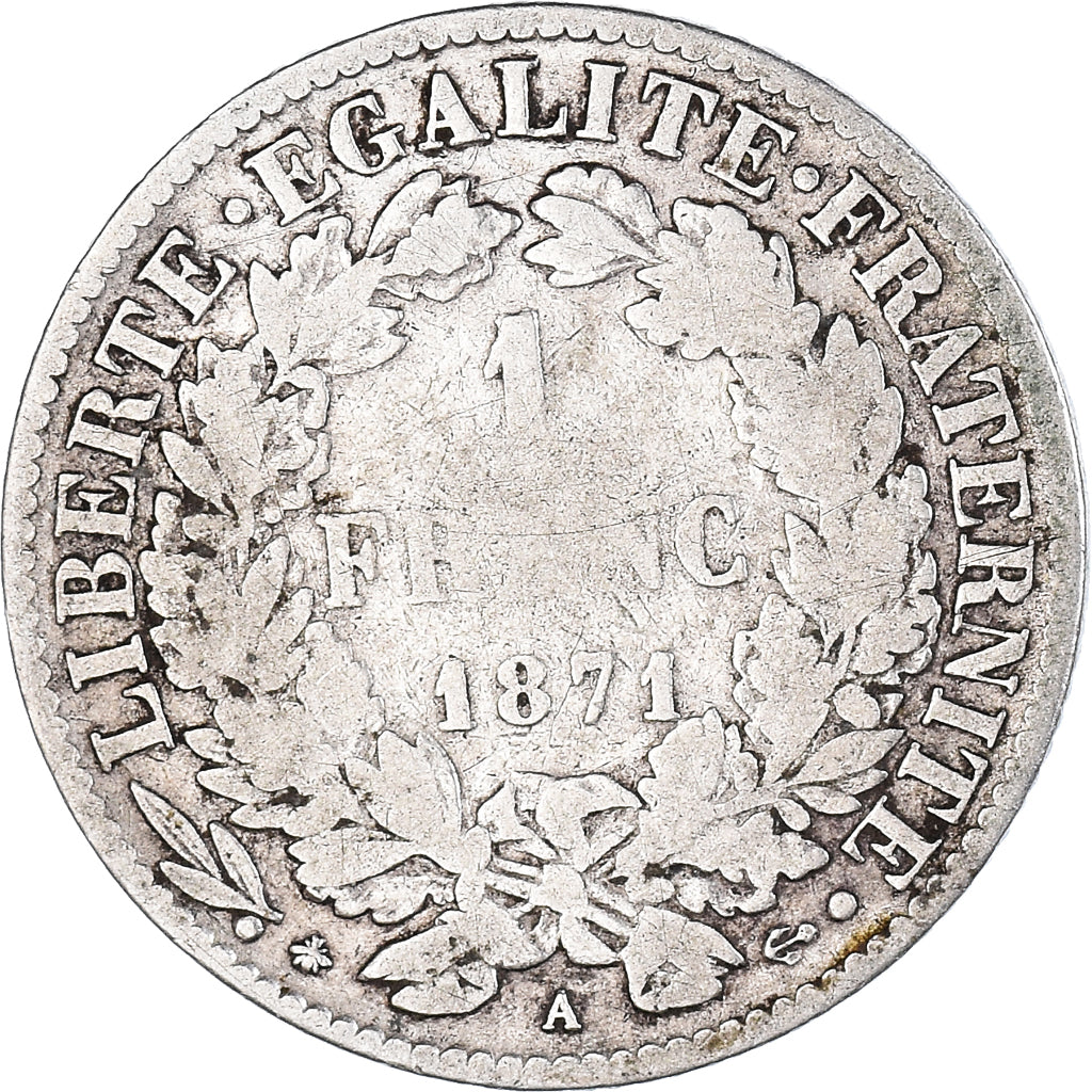 Monnaie, France, Cérès, Franc, 1871, Paris, 1 Franc, TB, Argent, Gadoury:465