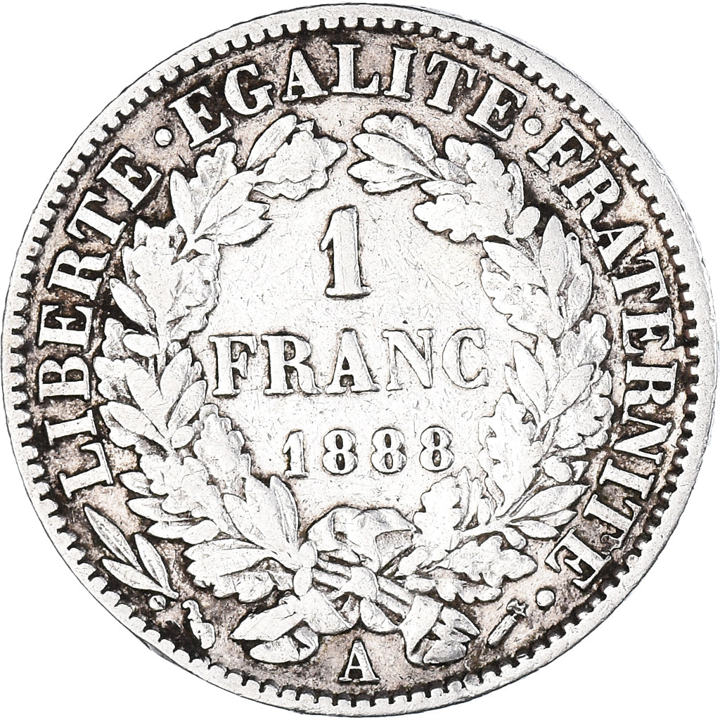 Moneta, Francia, Cérès, Franc, 1888, Paris, 1 Franc, MB+, Argento, KM:822.1