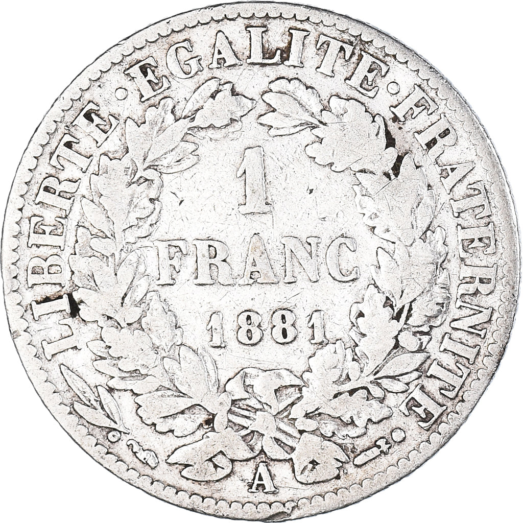 Coin, France, Cérès, Franc, 1881, Paris, 1 Franc, VF(20-25), Silver, KM:822.1