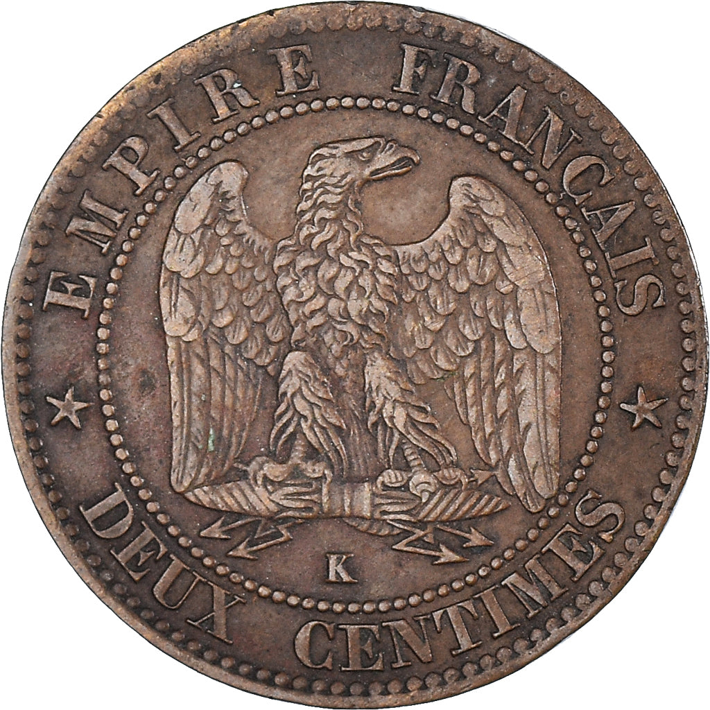 Moneta, Francia, Napoleon III, 2 Centimes, 1862, Bordeaux, BB, Bronzo, KM:796.6