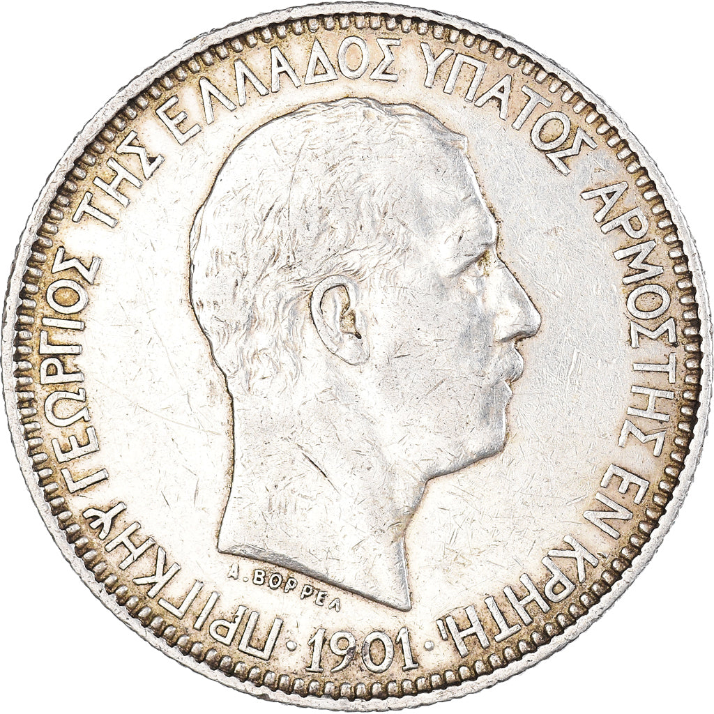 Coin, Crete, Prince George, 5 Drachmai, 1901, Paris, VF(30-35), Silver, KM:9