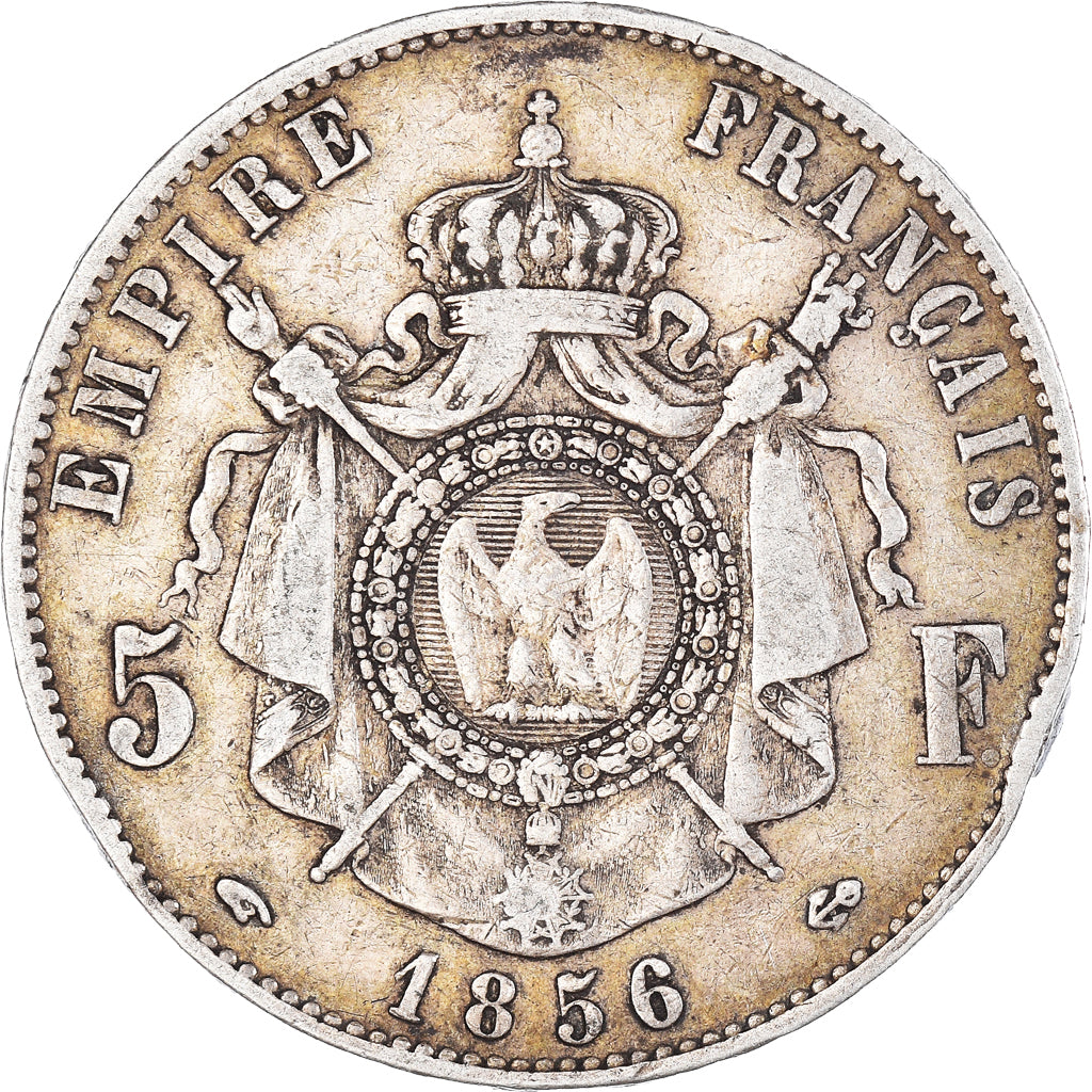Moneta, Francia, Napoleon III, 5 Francs, 1856, Paris, MB, Argento, KM:782.1