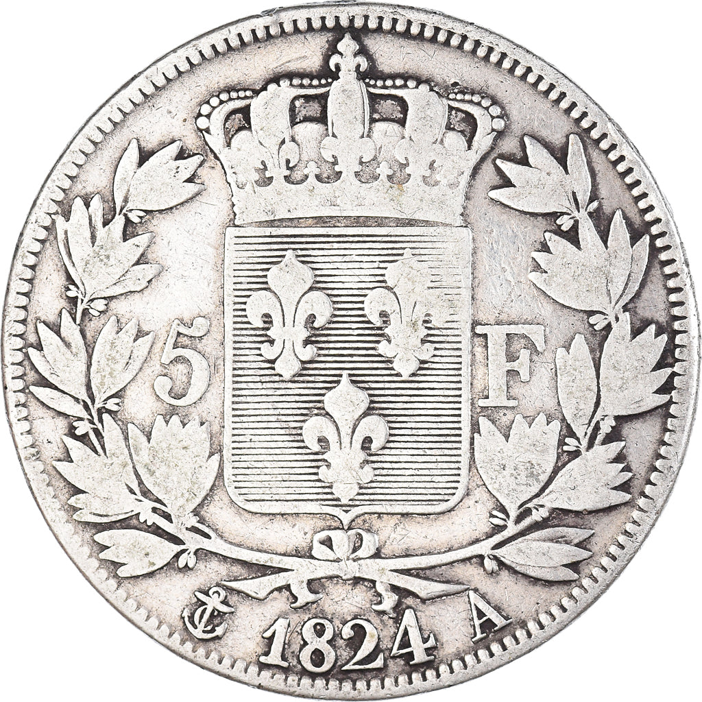 Munten, Frankrijk, Louis XVIII, Louis XVIII, 5 Francs, 1824, Paris, FR, Zilver