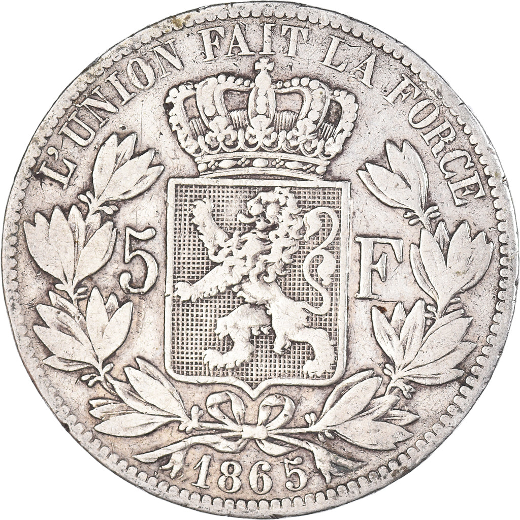 Coin, Belgium, Leopold I, 5 Francs, 5 Frank, 1865, VF(30-35), Silver, KM:17