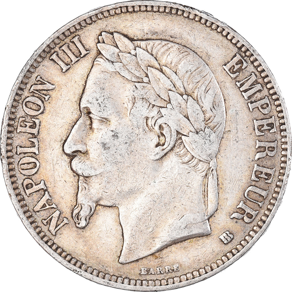 Moneda, Francia, Napoléon III, 5 Francs, 1869, Strasbourg, BC+, Plata