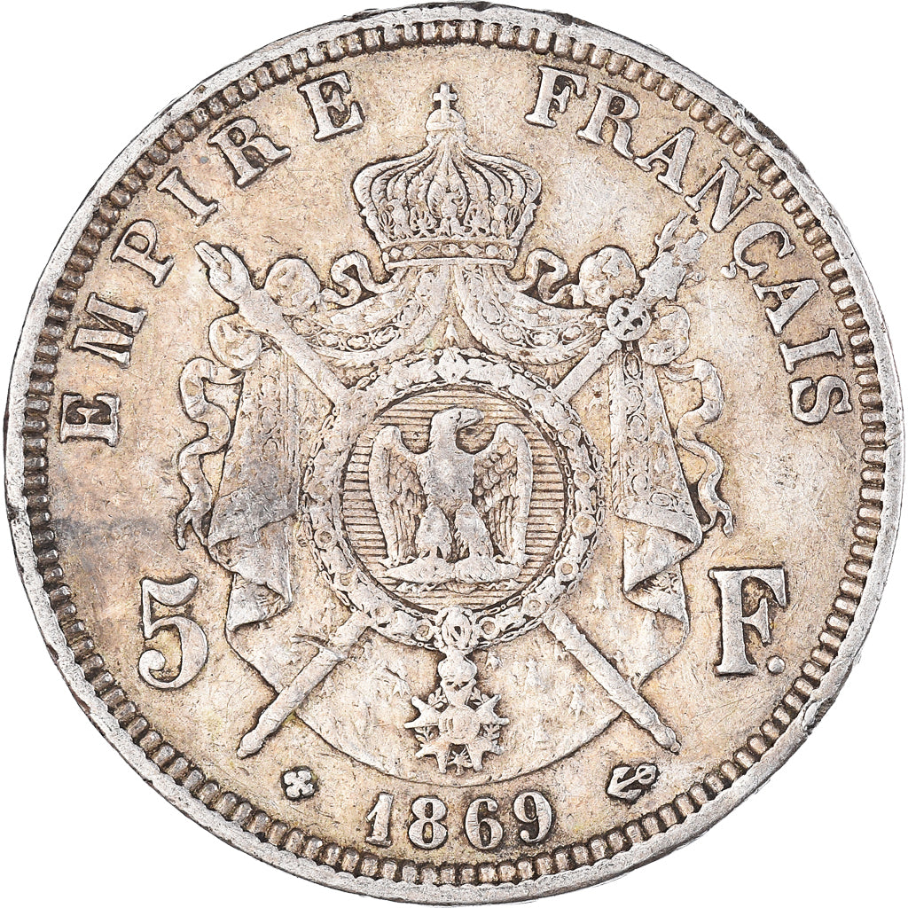 Moneda, Francia, Napoléon III, 5 Francs, 1869, Strasbourg, BC+, Plata