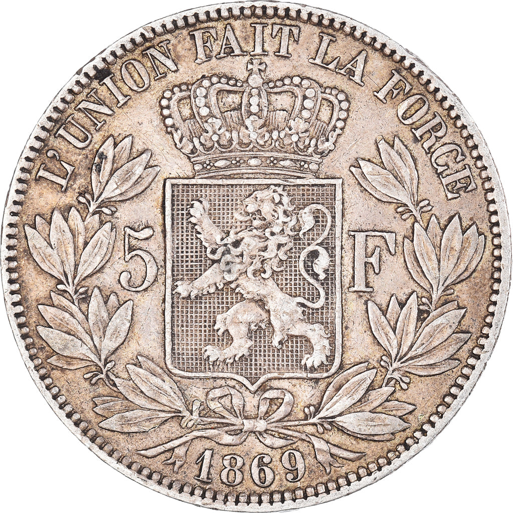 Moneta, Belgio, Leopold II, 5 Francs, 5 Frank, 1869, MB+, Argento, KM:24