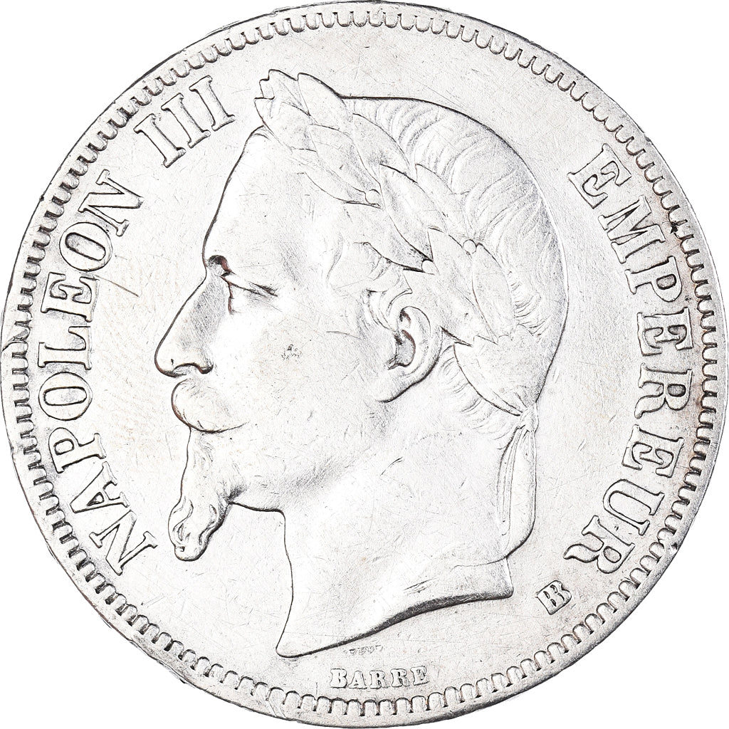 Moneta, Francia, Napoléon III, 5 Francs, 1867, Strasbourg, MB+, Argento