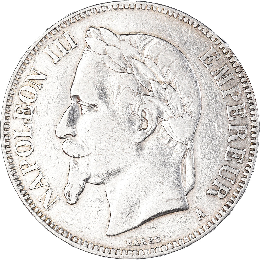 Münze, Frankreich, Napoleon III, 5 Francs, 1867, Paris, S+, Silber, KM:799.1