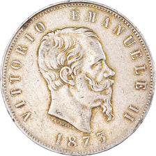 Coin, Italy, Vittorio Emanuele II, 5 Lire, 1873, Milan, VF(30-35), Silver