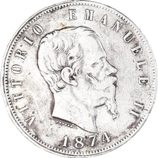 Münze, Italien, Vittorio Emanuele II, 5 Lire, 1874, Milan, S, Silber, KM:8.3