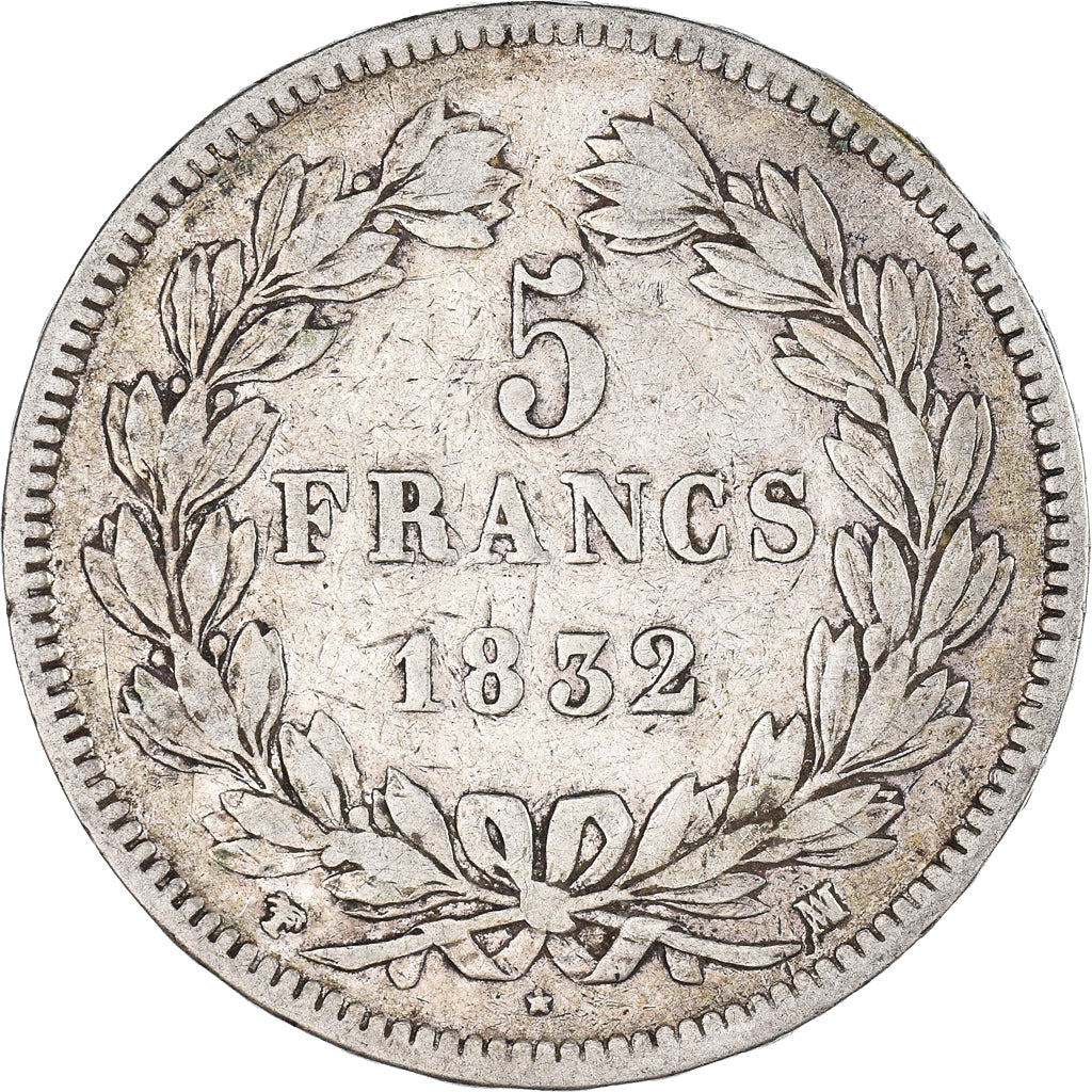 Moneta, Francia, Louis-Philippe, 5 Francs, 1832, Marseille, MB+, Argento