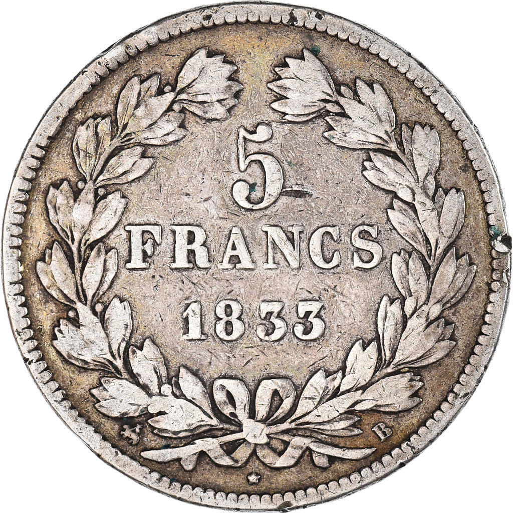 Münze, Frankreich, Louis-Philippe, 5 Francs, 1833, Rouen, S, Silber, KM:749.2