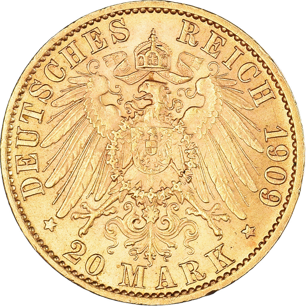 Coin, German States, PRUSSIA, Wilhelm II, 20 Mark, 1909, Berlin, MS(60-62)