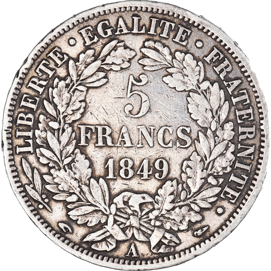 Moneta, Francia, Cérès, 5 Francs, 1849, Paris, MB+, Argento, KM:761.1