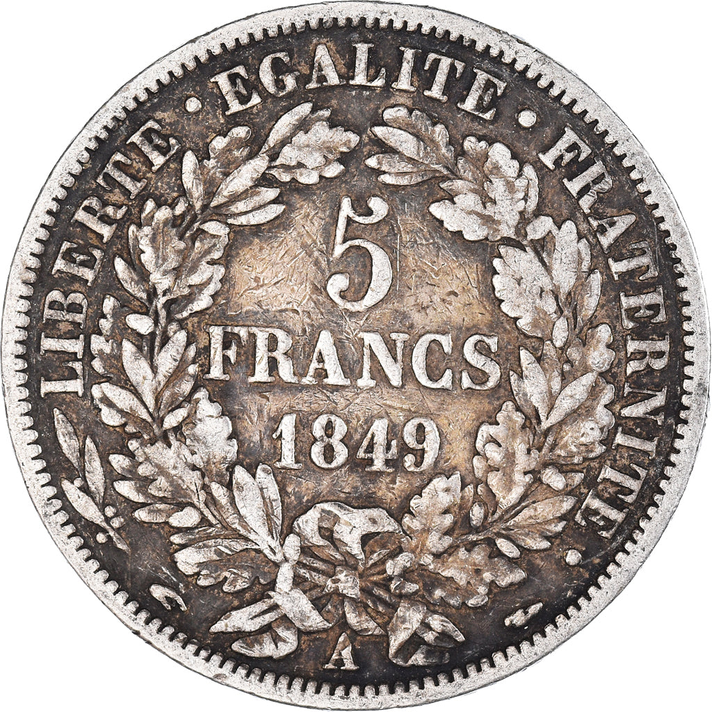 Moneta, Francia, Cérès, 5 Francs, 1849, Paris, MB, Argento, KM:761.1