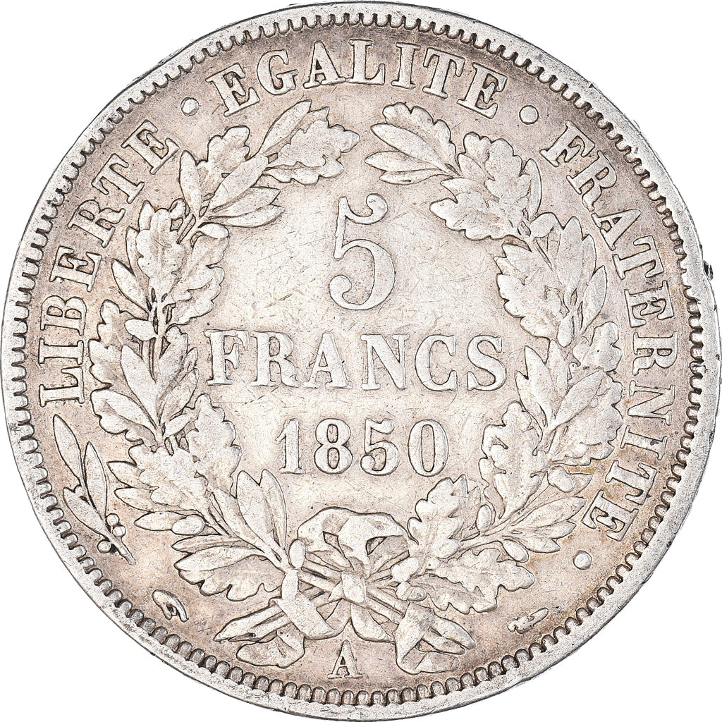 Moneta, Francia, Cérès, 5 Francs, 1850, Paris, MB+, Argento, KM:761.1