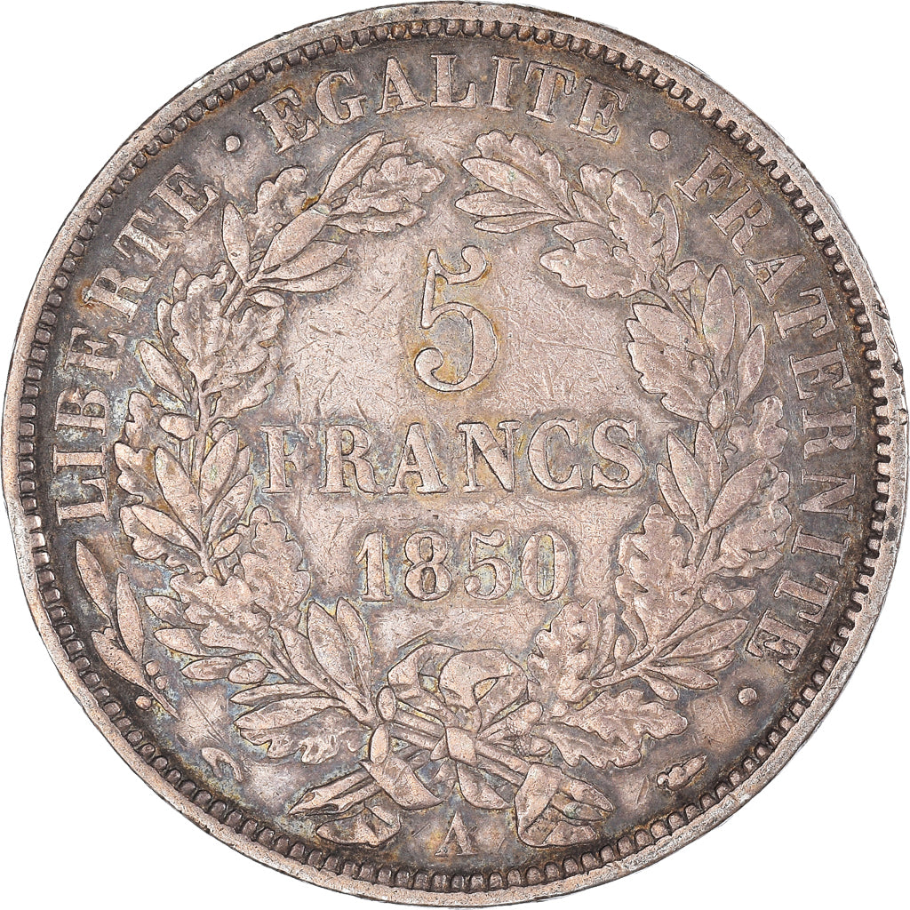 Moneta, Francia, Cérès, 5 Francs, 1850, Paris, MB+, Argento, KM:761.1