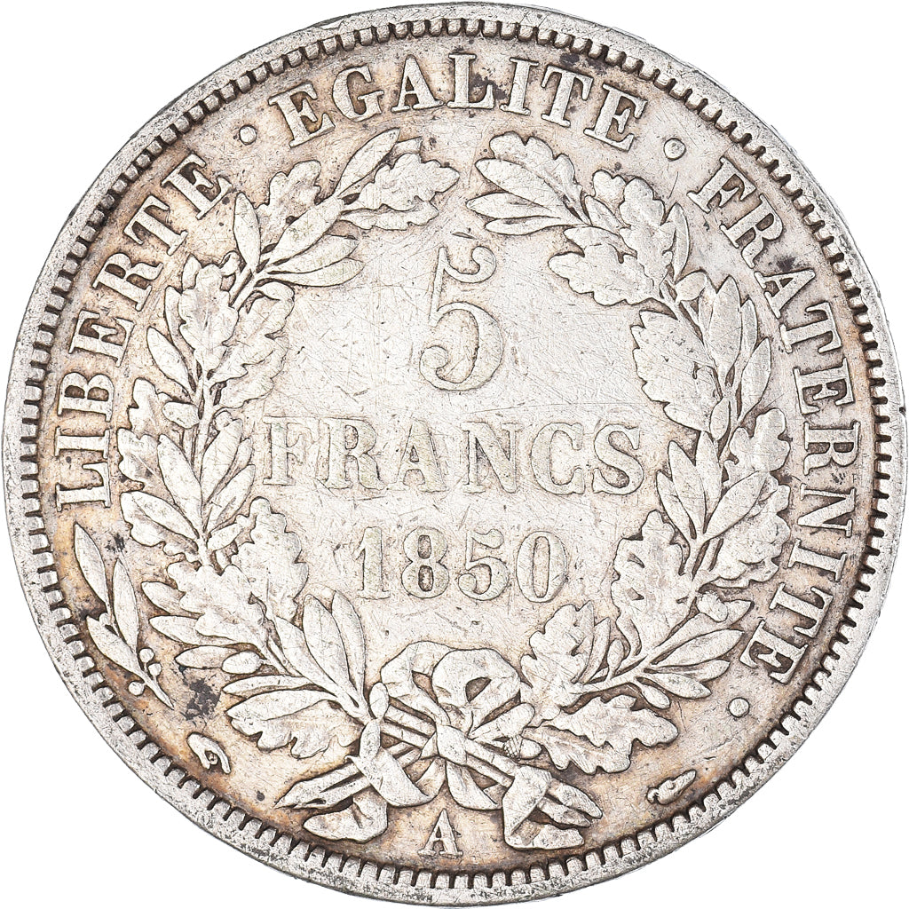Moneta, Francia, Cérès, 5 Francs, 1850, Paris, MB+, Argento, KM:761.1