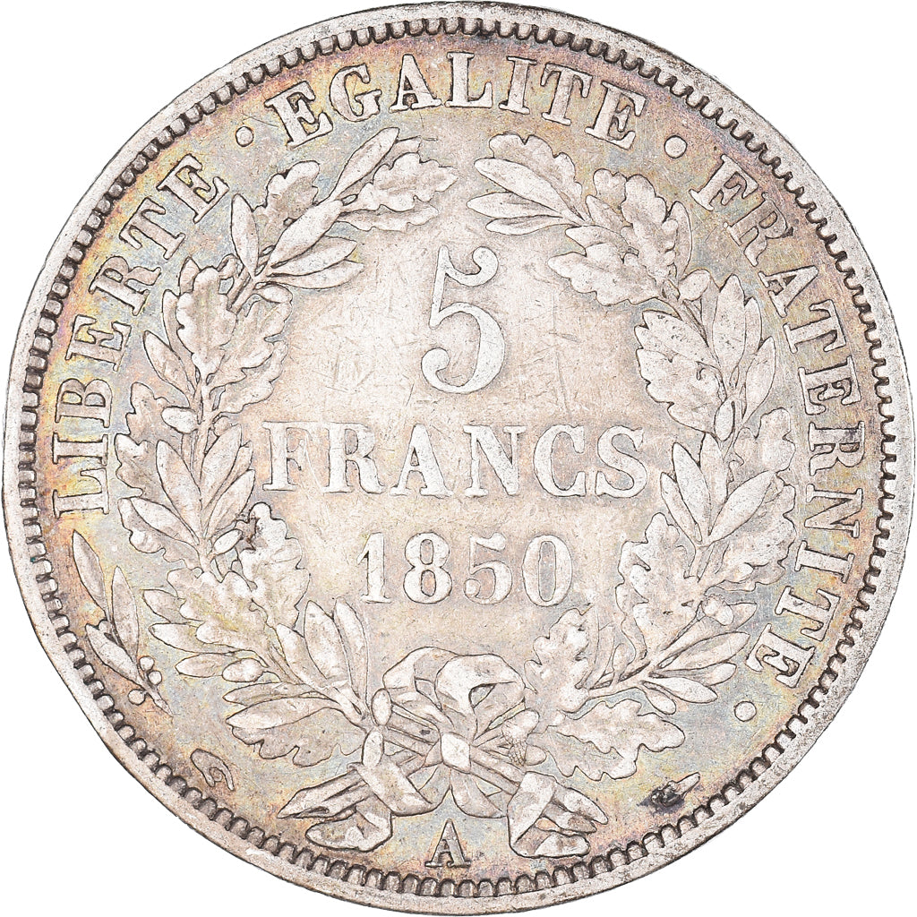 Moneta, Francia, Cérès, 5 Francs, 1850, Paris, MB+, Argento, KM:761.1