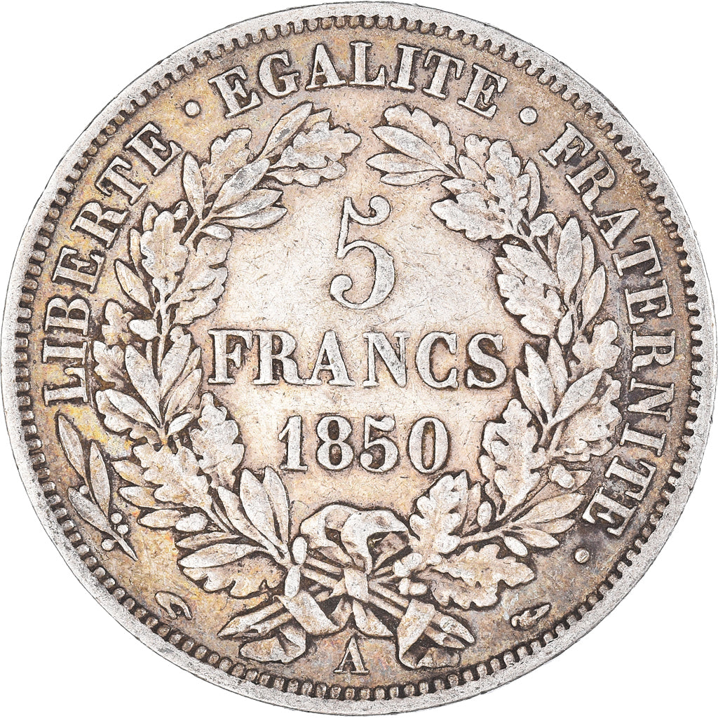 Moneta, Francia, Cérès, 5 Francs, 1850, Paris, MB+, Argento, KM:761.1