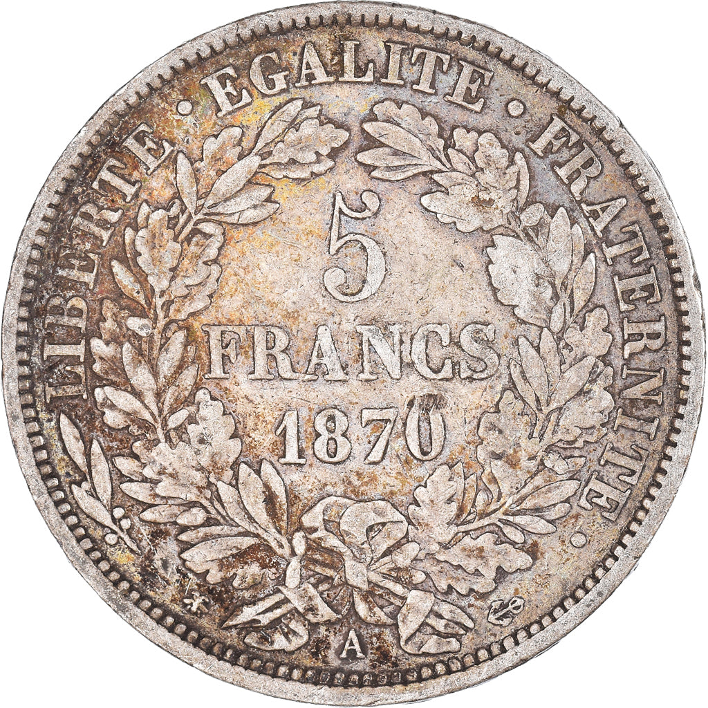 Moneta, Francia, Cérès, 5 Francs, 1870, Paris, MB+, Argento, KM:819
