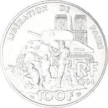 Moeda, França, Libération de Paris, 100 Francs, 1994, Paris, MS(63), Prata