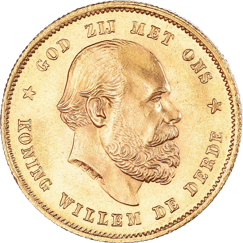 Moneta, Paesi Bassi, William III, 10 Gulden, 1876, SPL-, Oro, KM:106