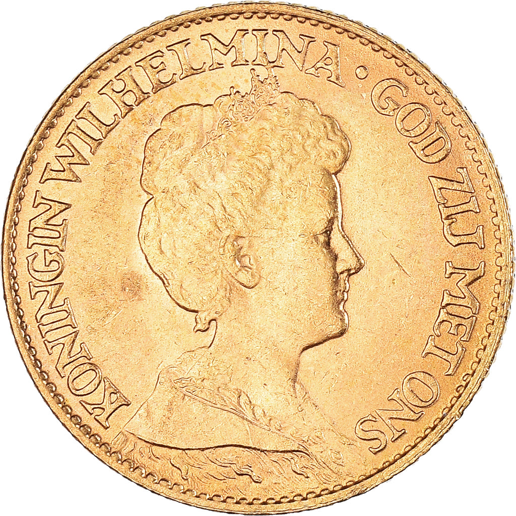 Coin, Netherlands, Wilhelmina I, 10 Gulden, 1917, AU(55-58), Gold, KM:149