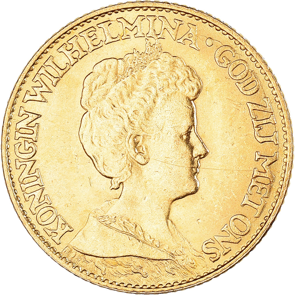 Coin, Netherlands, Wilhelmina I, 10 Gulden, 1917, AU(55-58), Gold, KM:149