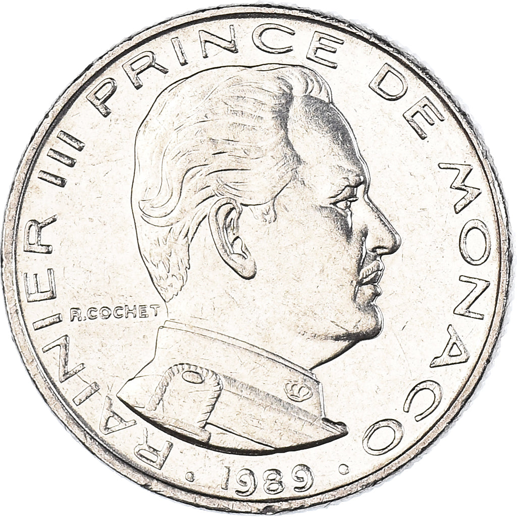 Coin, Monaco, Rainier III, 1/2 Franc, 1989, MS(63), Nickel, KM:145, Gadoury:MC