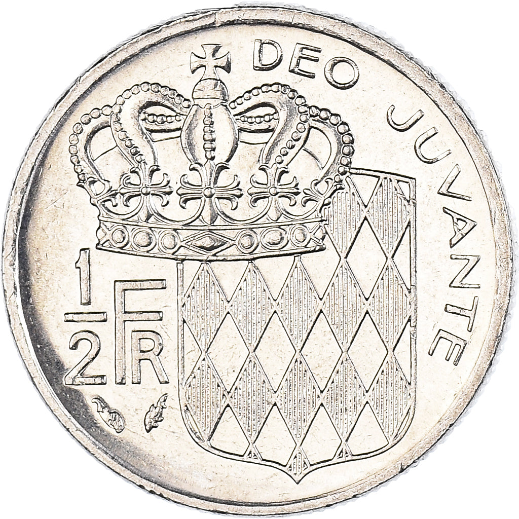 Coin, Monaco, Rainier III, 1/2 Franc, 1989, MS(63), Nickel, KM:145, Gadoury:MC