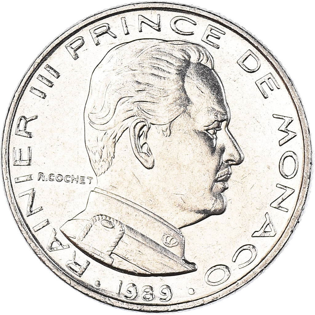 Coin, Monaco, Rainier III, 1/2 Franc, 1989, MS(63), Nickel, KM:145, Gadoury:MC