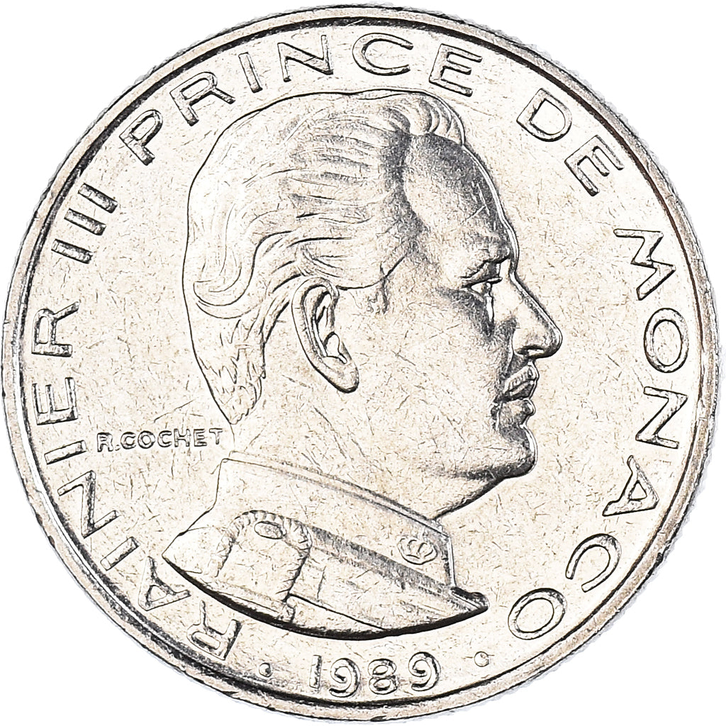 Coin, Monaco, Rainier III, 1/2 Franc, 1989, MS(63), Nickel, KM:145, Gadoury:MC