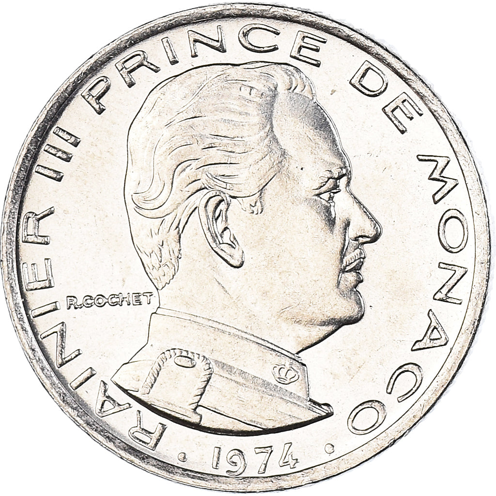 Coin, Monaco, Rainier III, 1/2 Franc, 1974, AU(55-58), Nickel, KM:145