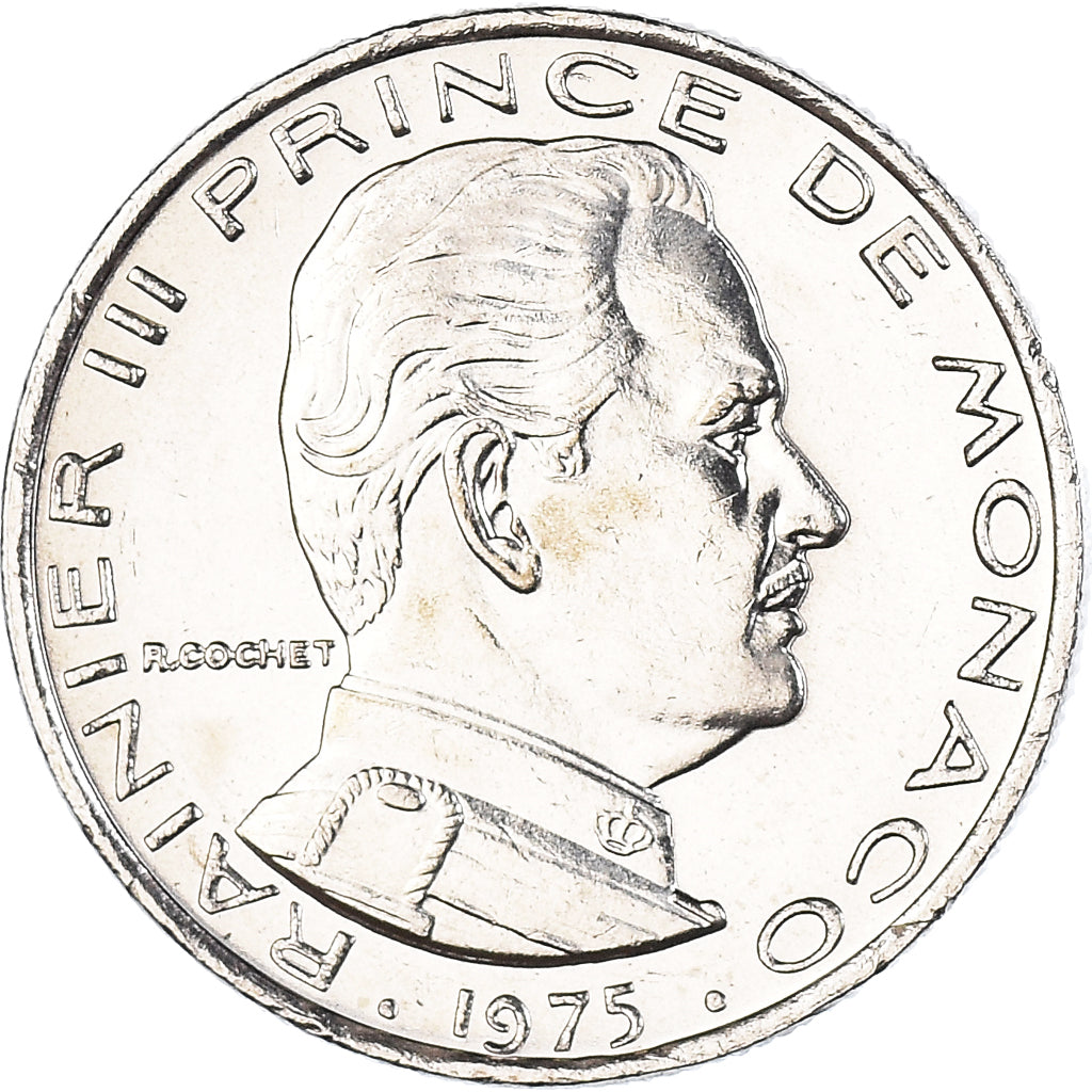 Coin, Monaco, Rainier III, 1/2 Franc, 1975, AU(50-53), Nickel, KM:145